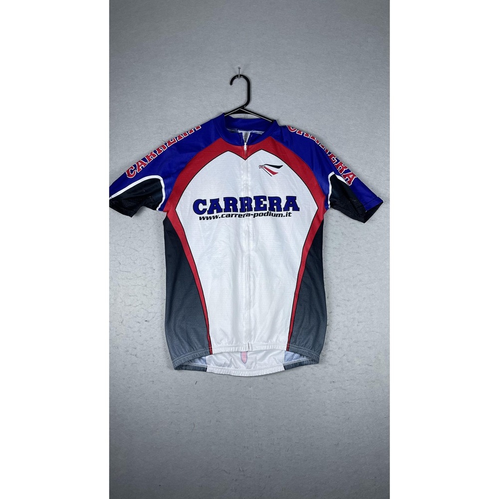 Carrera Cycling Jersey Mens Large Blue White Full Zip Made‎ in Italy Pockets